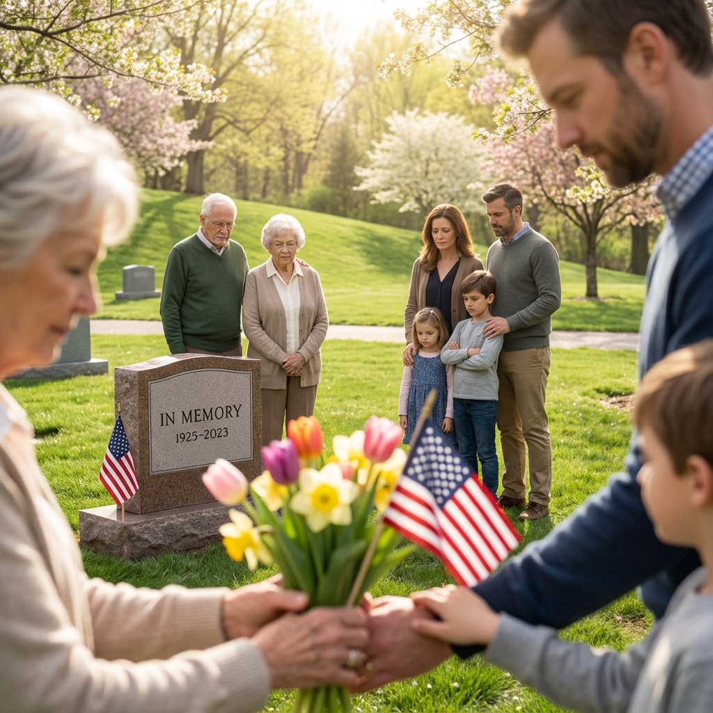 Family gathering at a memorial site